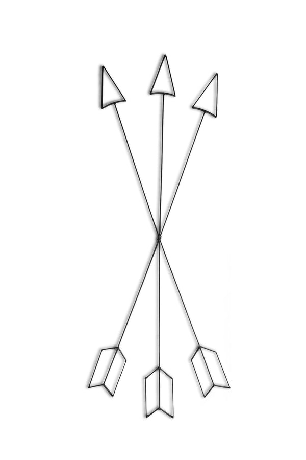 Front view of a Crossed Arrows metal wall art and decor