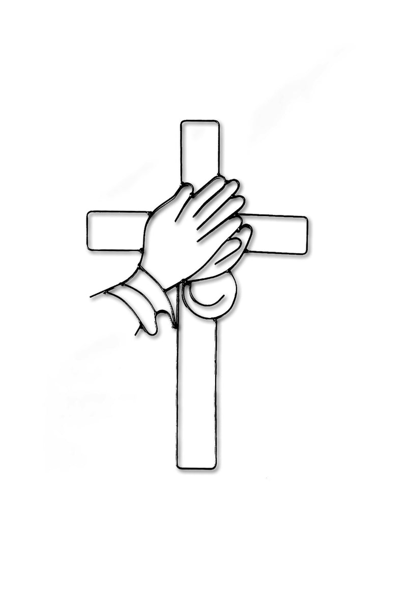 Metal Cross Wall Art and Decor, with praying hands