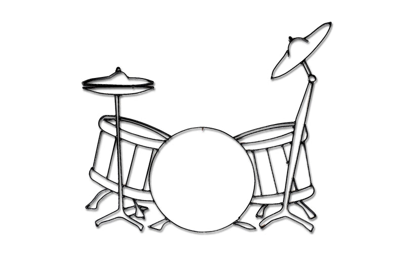 Front view of Drum Set metal wall art and music decor