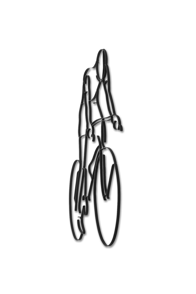 Side view of metal Bicyclist wall art and decor