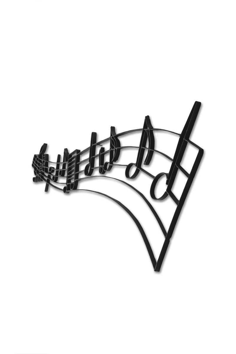 Side view of a Metal Music Notes wall decor and sculpture