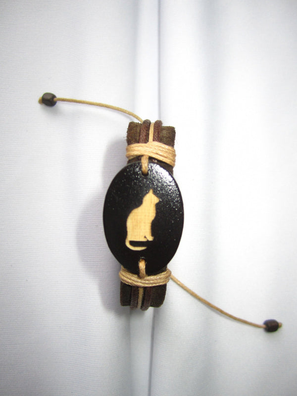 leather kitty cat bracelet