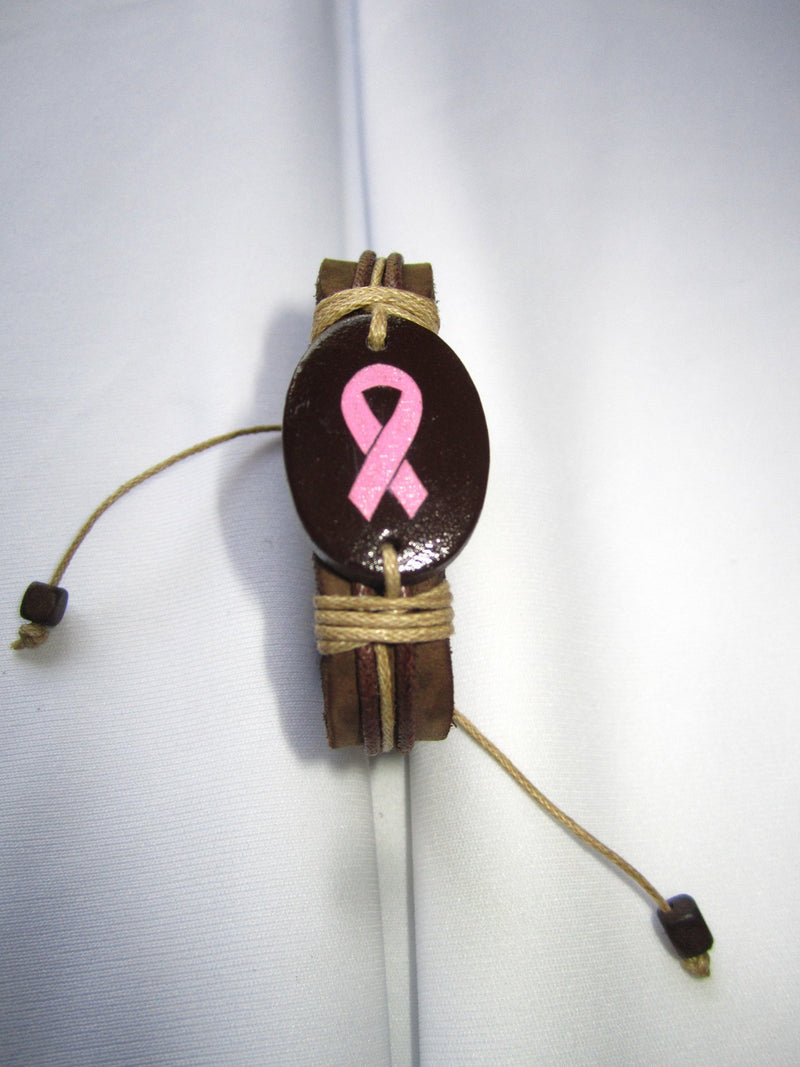 leather pink ribbon bracelet