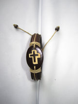 leather Christian cross bracelet