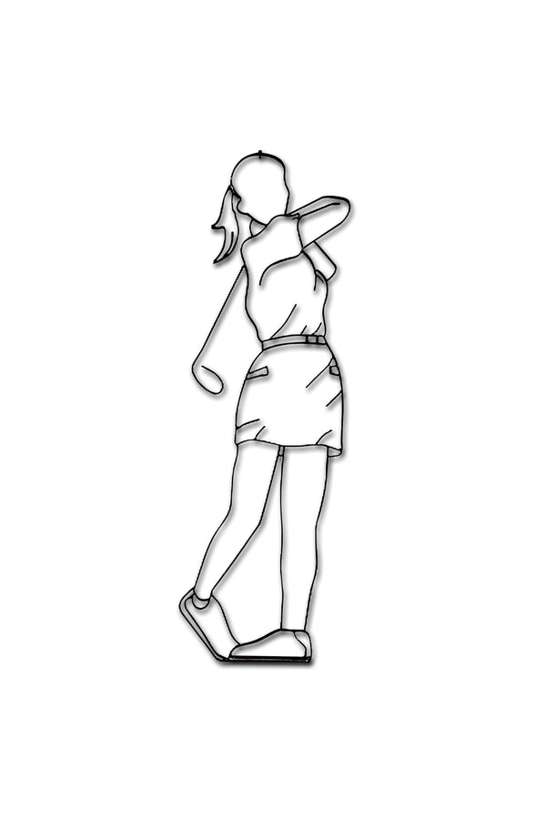 Front view of female golfer metal wall art and decor