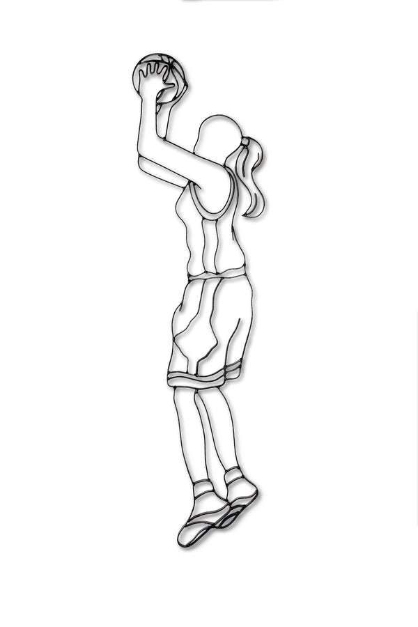 Front view of female basketball metal wall art and decor